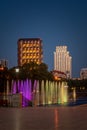 ÃÂ¡olored illuminated fountains and modern buildings in the center of Yekaterinburg city at summer night